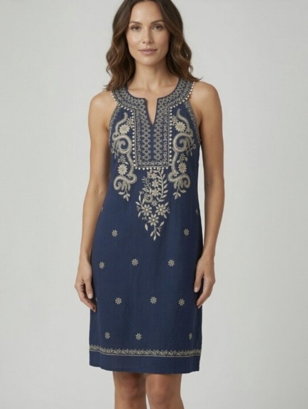 THML Blue Embroidered Blue Sleeveless Sheath Dress Size Small